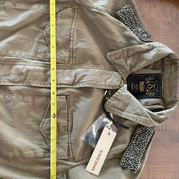 Diesel Jacket G-CHLIO Military Green Embellished Shoulder Size S NWT - Picture 4 of 7